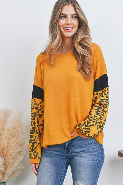 Yellow and Black Aztec Sleeve Shirt