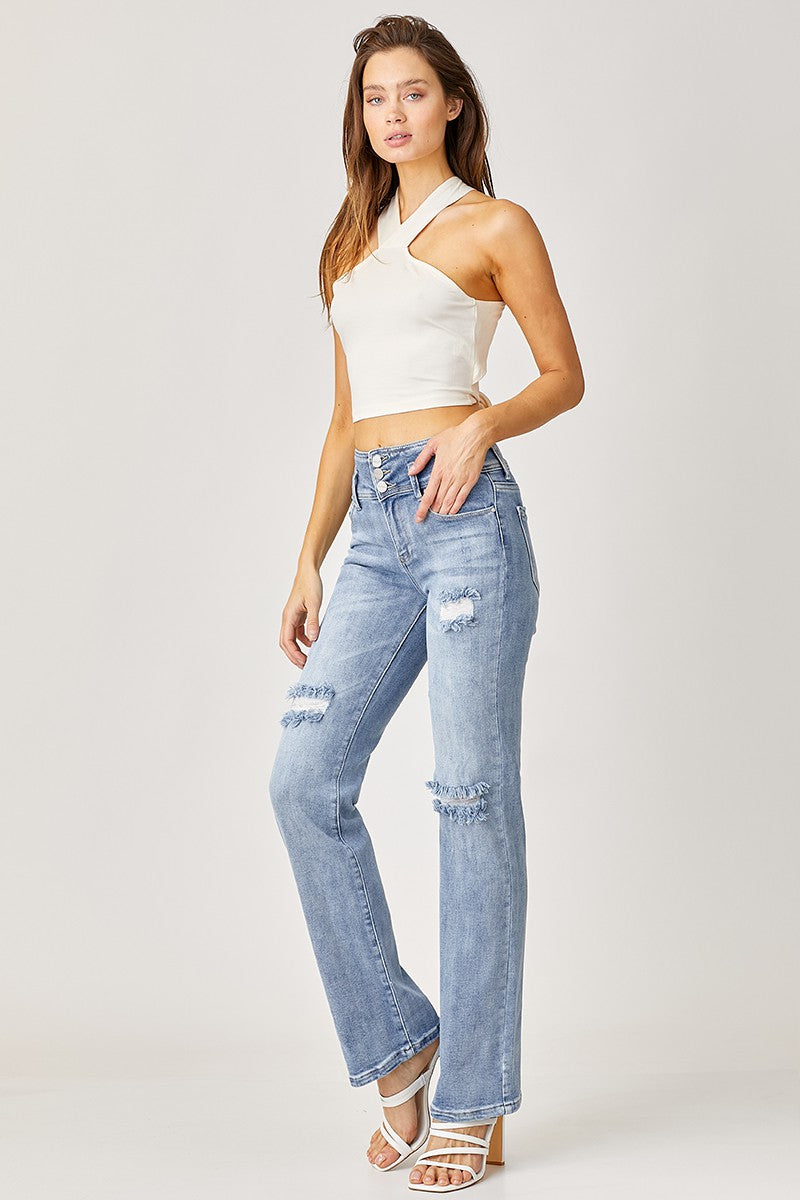 High Rise Triple Button Jeans