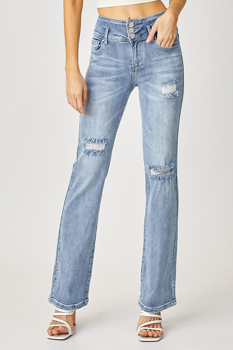 High Rise Triple Button Jeans