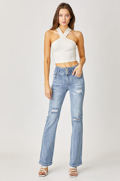 High Rise Triple Button Jeans