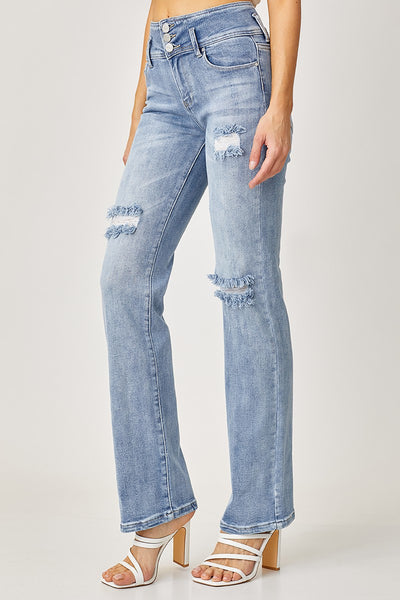 High Rise Triple Button Jeans