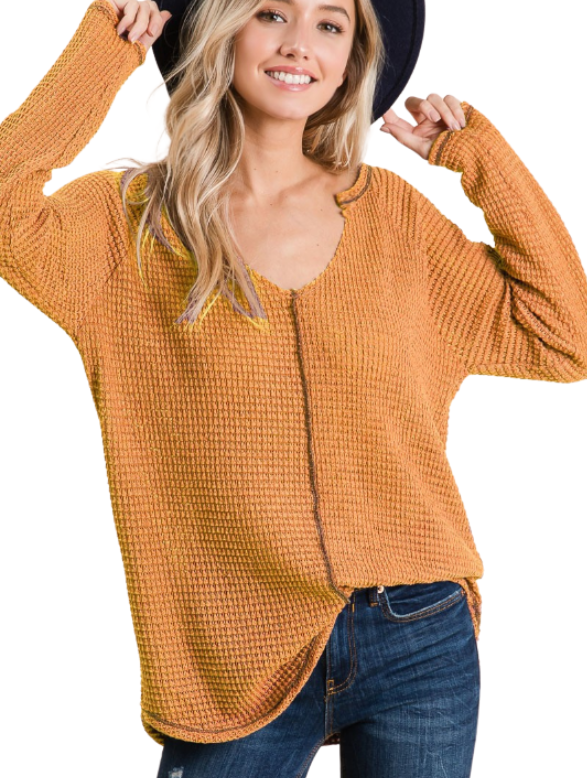 Distressed Waffle Stitch Top