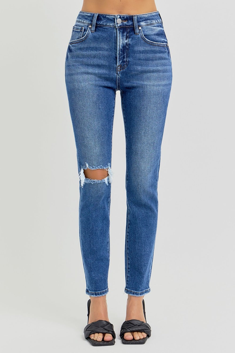 RISEN Full Size High Rise Ankle Skinny Knee Distressed Jeans